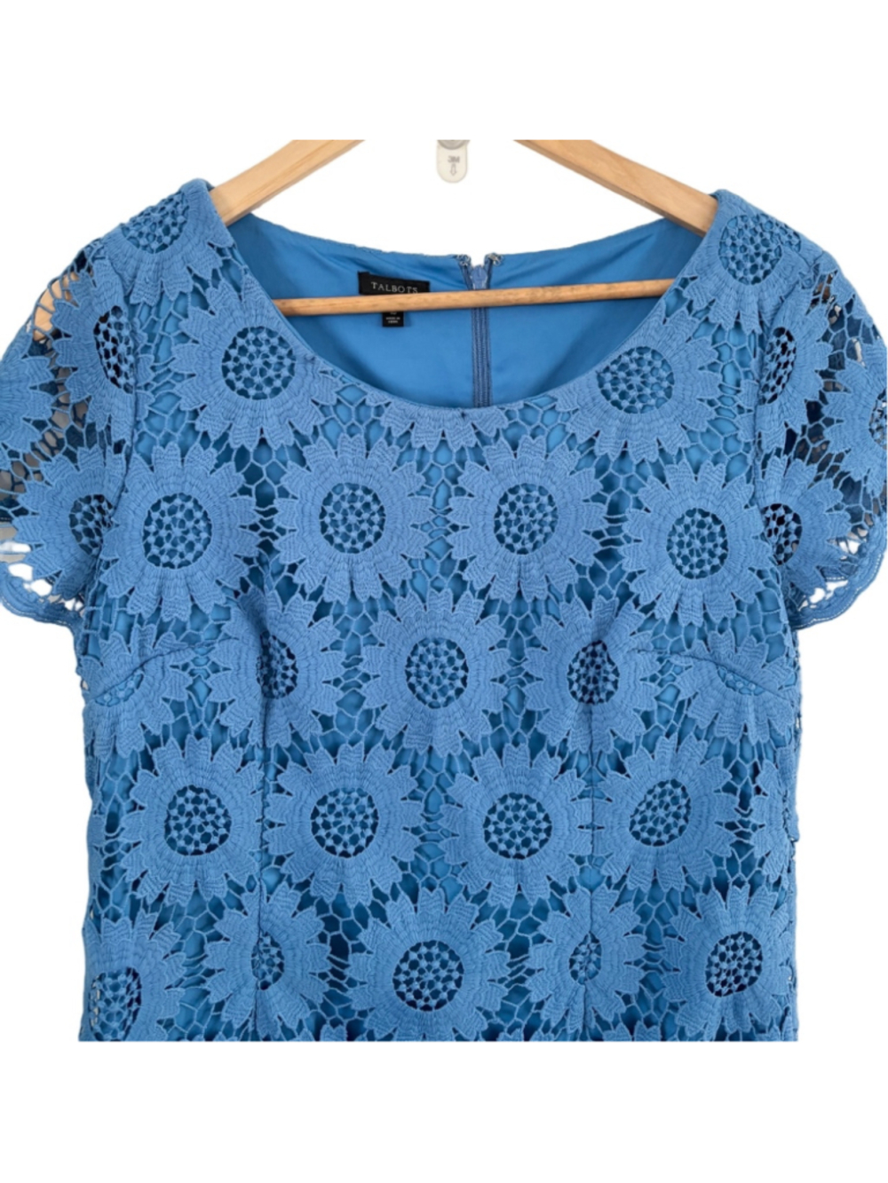 Talbots sunflower lace cornflwr blu sheath drss SZ 10 garden party coquette girl - Picture 4 of 9